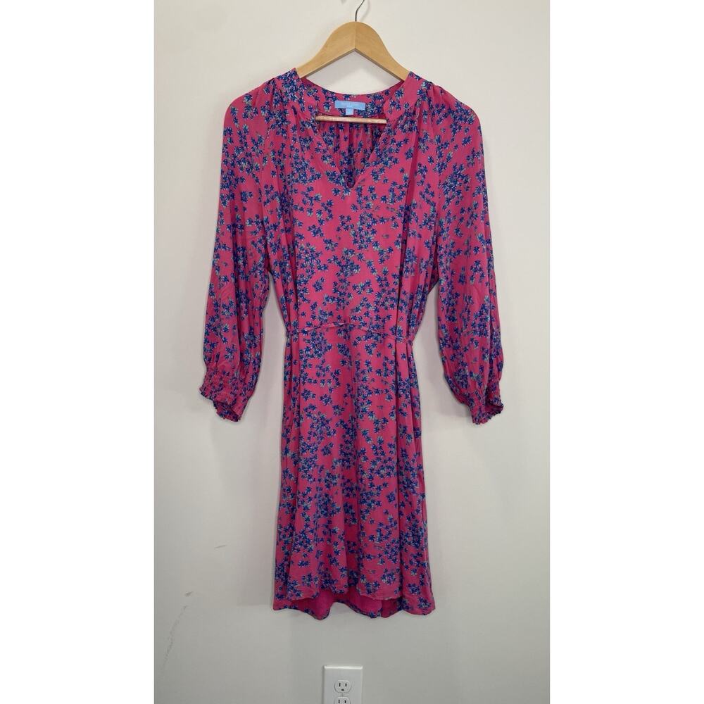 Draper James RSVL Floral Smocked Preppy Cottagecore Mini Dress Pink Blue Large L - Picture 2 of 11